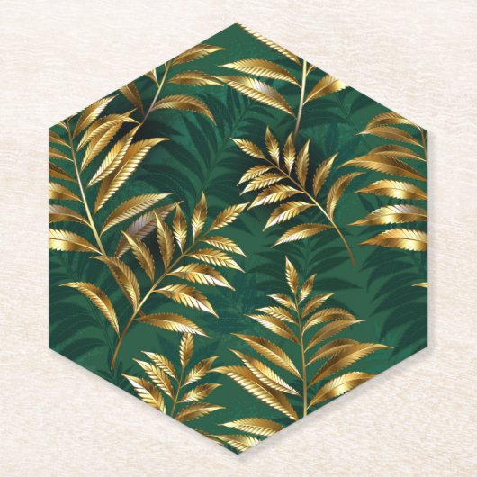Seamless pattern with golden ferns ペーパーコースター (正面)