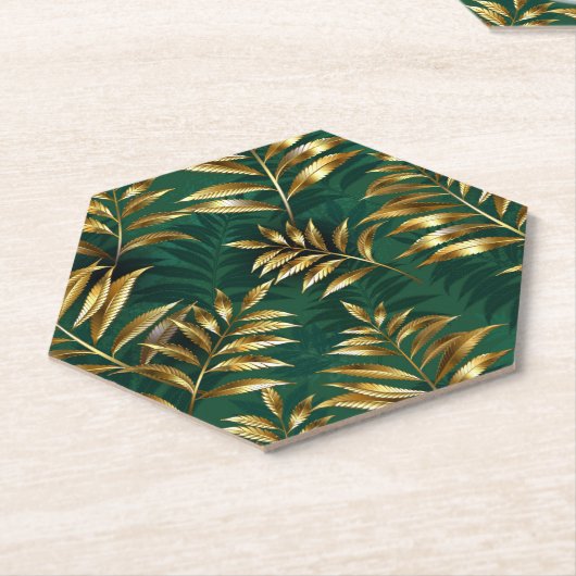 Seamless pattern with golden ferns ペーパーコースター (アングル)