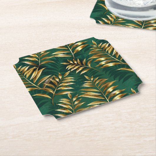 Seamless pattern with golden ferns ペーパーコースター (アングル)