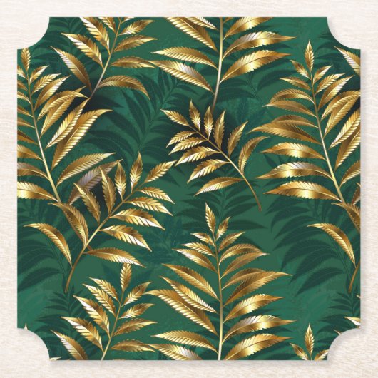 Seamless pattern with golden ferns ペーパーコースター (正面)