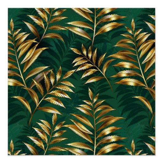 Seamless pattern with golden ferns ポスター (正面)