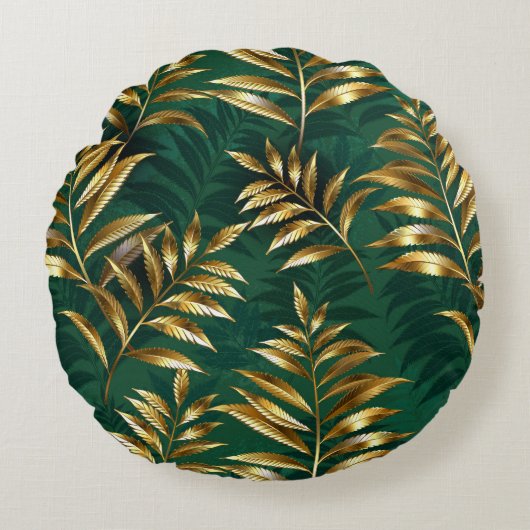 Seamless pattern with golden ferns ラウンドクッション (正面)