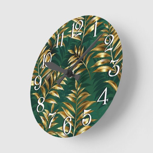 Seamless pattern with golden ferns ラウンド壁時計 (傾斜)
