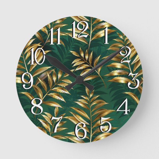 Seamless pattern with golden ferns ラウンド壁時計 (正面)