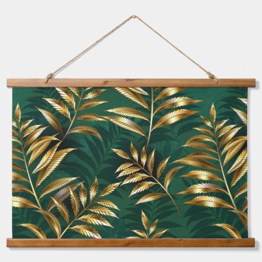 Seamless pattern with golden ferns 吊り下げ型タペストリー (正面)
