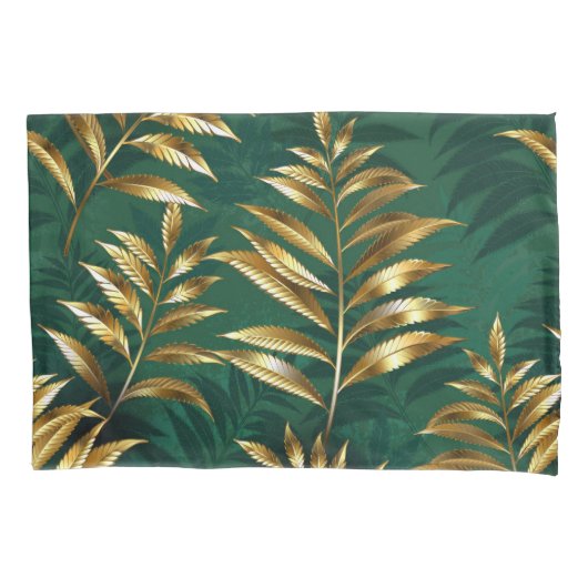 Seamless pattern with golden ferns 枕カバー (正面)