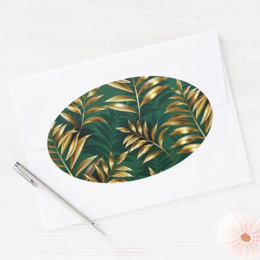 Seamless pattern with golden ferns 楕円形シール (封筒)