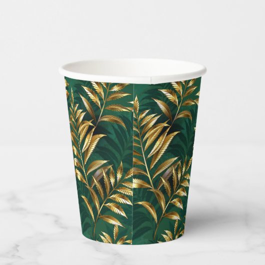 Seamless pattern with golden ferns 紙コップ (右)