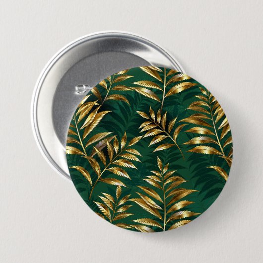 Seamless pattern with golden ferns 缶バッジ (正面&裏面)
