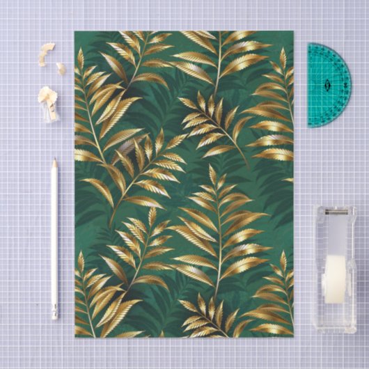 Seamless pattern with golden ferns 薄葉紙 (クラフト)
