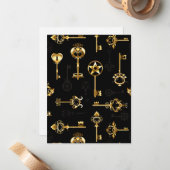Seamless Pattern with Golden Keys ノートカード (正面/裏面インサイチュ)