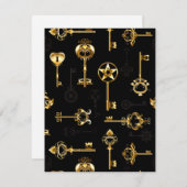 Seamless Pattern with Golden Keys ノートカード (正面/裏面)