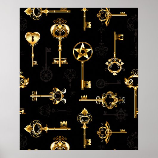 Seamless Pattern with Golden Keys ポスター (正面)