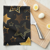 Seamless pattern with Golden Stars キッチンタオル (四つ折り)