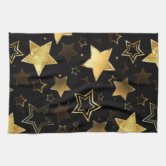 Seamless pattern with Golden Stars キッチンタオル (横)