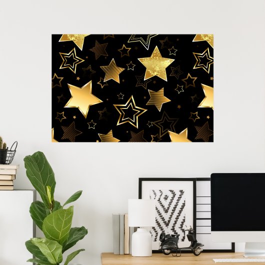 Seamless pattern with Golden Stars ポスター (ホームオフィス)