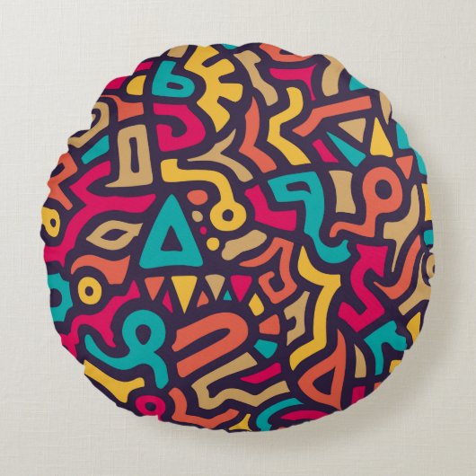 Seamless Pattern with Graffiti Curve Shapes. Mix o ラウンドクッション (正面)