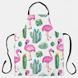 Seamless pattern with green watercolor cactus, suc エプロン