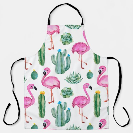 Seamless pattern with green watercolor cactus, suc エプロン (正面)
