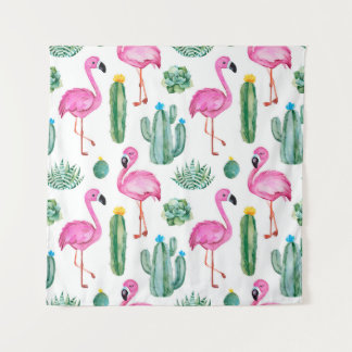 Seamless pattern with green watercolor cactus, suc タペストリー