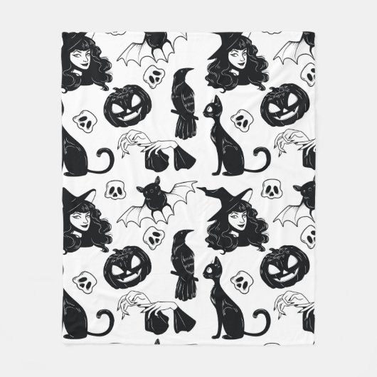 Seamless pattern with Halloween cute hand drawn el フリースブランケット (正面)