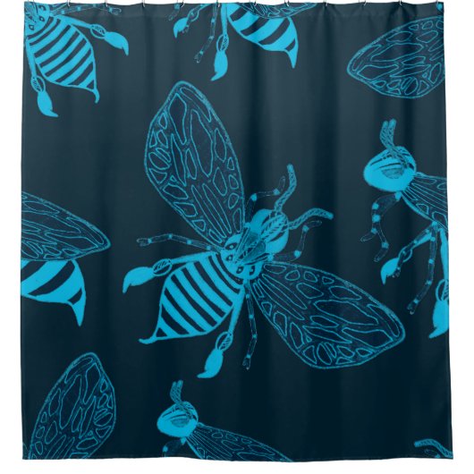 Seamless pattern with hand drawn bees. Fashion ill シャワーカーテン (正面)