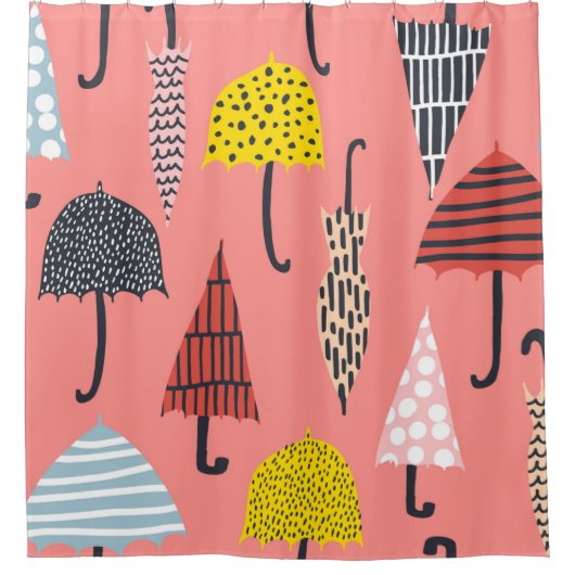 Seamless pattern with hand drawn colorful umbrella シャワーカーテン (正面)