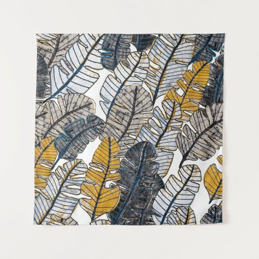 Seamless pattern with hand drawn tropical leaves. タペストリー (正面)