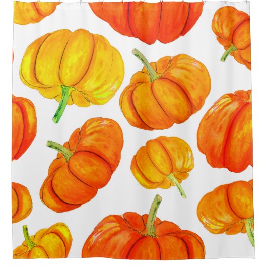 Seamless pattern with handdrawn watercolor orange シャワーカーテン (正面)