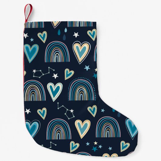 Seamless pattern with hearts, rainbows and celesti スモールクリスマスストッキング (正面)