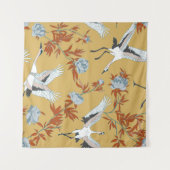 Seamless pattern with Japanese white cranes and pe タペストリー (正面(横))