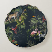 Seamless pattern with jungle animals, flowers and  ラウンドクッション (裏面)