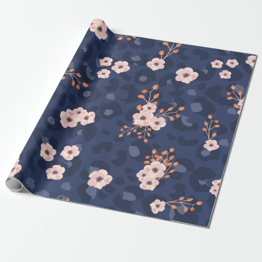 Seamless pattern with leopard skin and pink small  ラッピングペーパー (アンロールド)