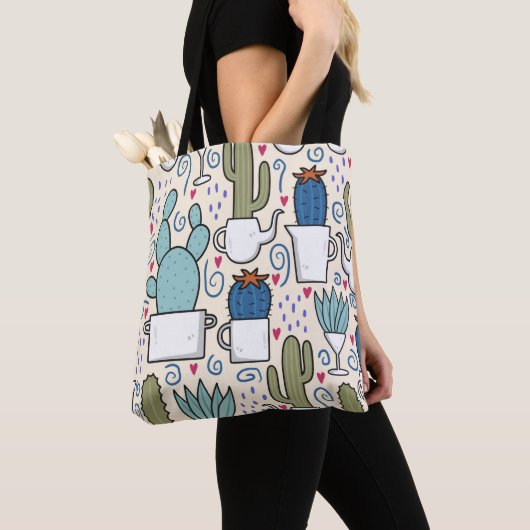 Seamless pattern with llama, cactus hand drawn des トートバッグ (クローズアップ)