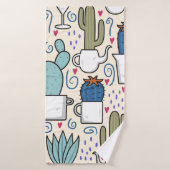 Seamless pattern with llama, cactus hand drawn des バスタオル (バスタオル)