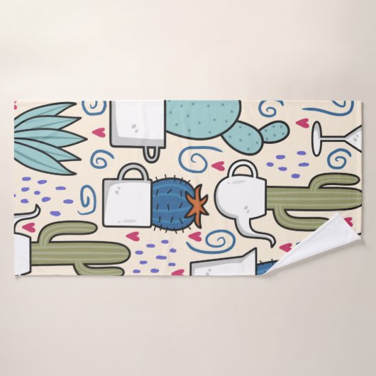 Seamless pattern with llama, cactus hand drawn des バスタオル (バスタオル)