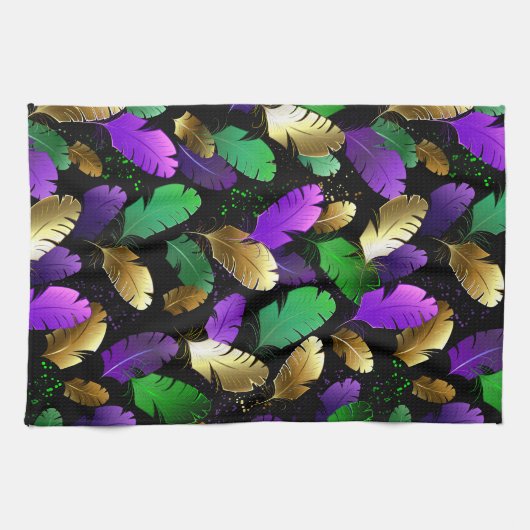 Seamless Pattern with Mardi Gras feathers キッチンタオル (横)