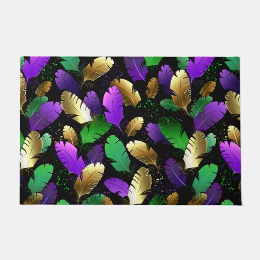 Seamless Pattern with Mardi Gras feathers ドアマット (正面)