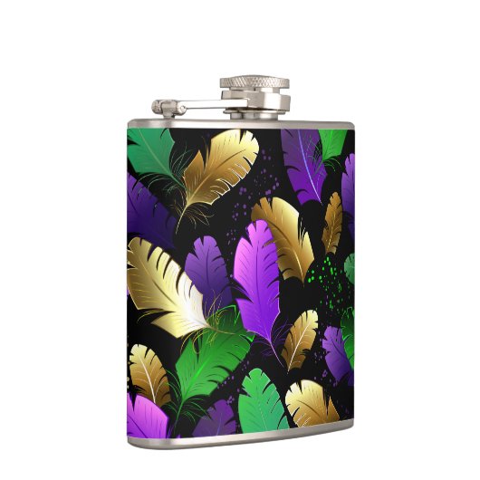Seamless Pattern with Mardi Gras feathers フラスク (右)