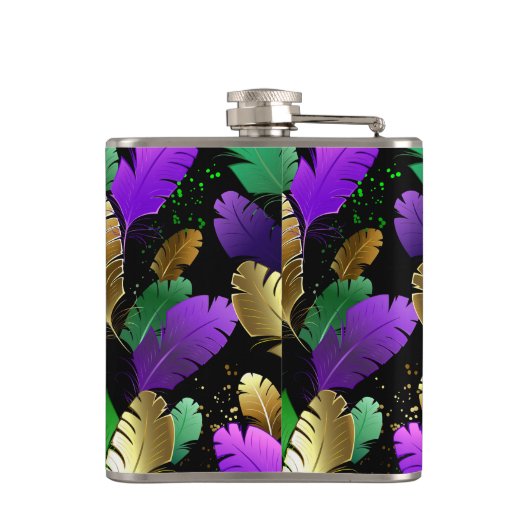 Seamless Pattern with Mardi Gras feathers フラスク (裏面)