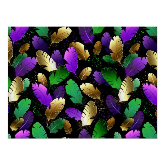 Seamless Pattern with Mardi Gras feathers ポスター (正面)