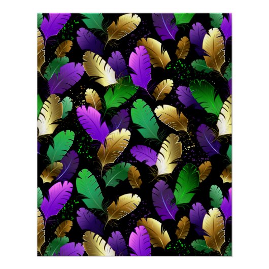 Seamless Pattern with Mardi Gras feathers ポスター (正面)