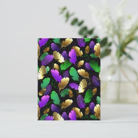 Seamless Pattern with Mardi Gras feathers ポストカード (スタンド正面)