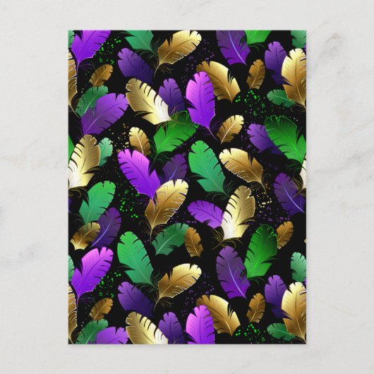 Seamless Pattern with Mardi Gras feathers ポストカード (正面)