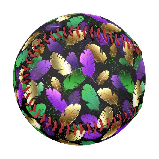 Seamless Pattern with Mardi Gras feathers 野球ボール (正面左)