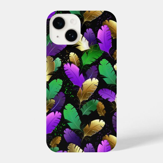 Seamless Pattern with Mardi Gras feathers iPhoneケース (裏面)