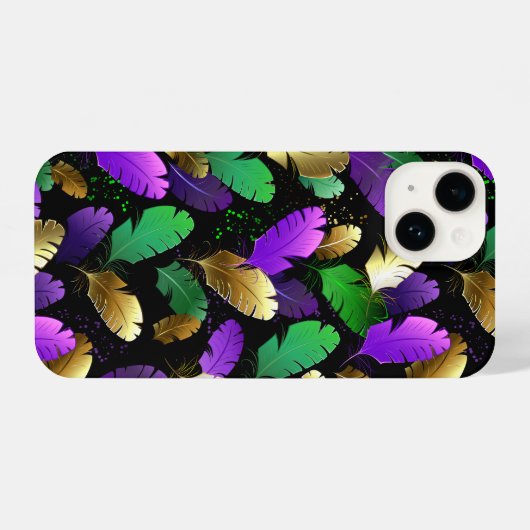 Seamless Pattern with Mardi Gras feathers iPhoneケース (裏面横)