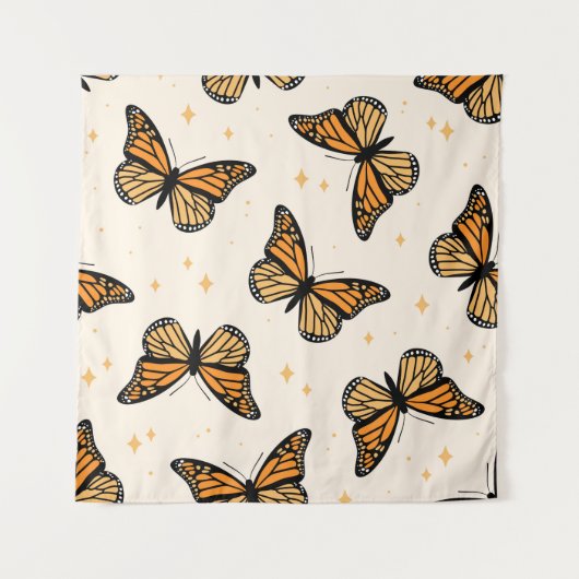 Seamless pattern with monarch butterflies. Contemp タペストリー (正面)