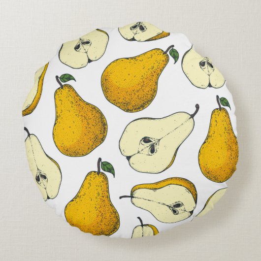 Seamless pattern with pear. Hand drawn pattern bac ラウンドクッション (裏面)
