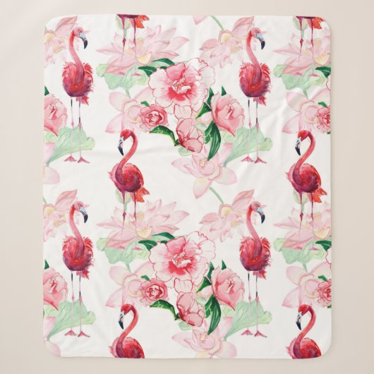 Seamless pattern with pink flamingo シェルパブランケット (正面)